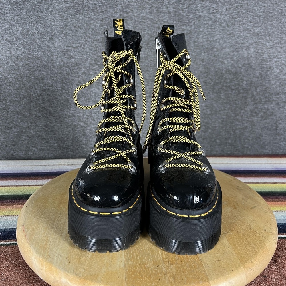 Dr. Martens‎ Ghilana Max Combat Boots Womens Size 7 Black Patent Platform - Picture 3 of 9
